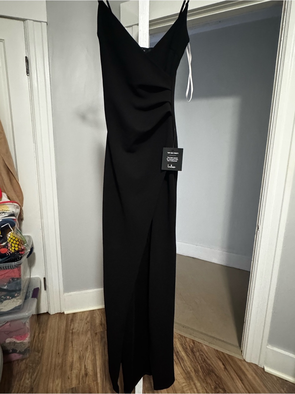 Lulu's Black Slip Maxi Dress with Side Slit